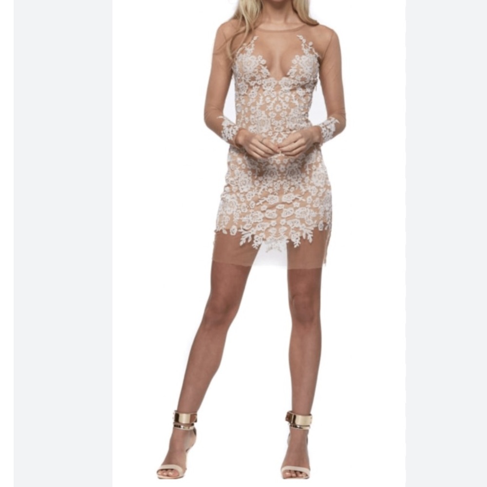 For Love And Lemons Sheer Lace Mini Dress - White and Nude